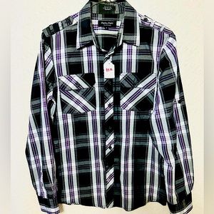 Eighty eight Flannel| Men’s shirt in black, gray purple striped | size S